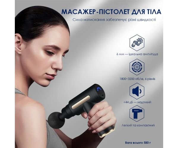 Масажер-пістолет для тіла зі змінними насадками
